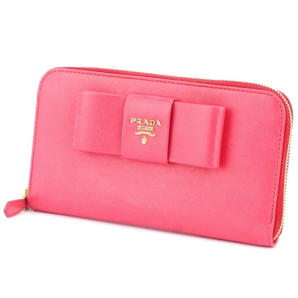 PRADA purse ribbon pink saffiano leather Auth used E1512